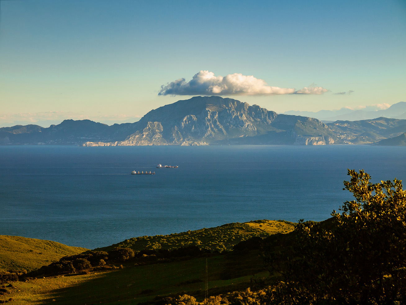 Picture of sea, with Morocco in the background. (impact)